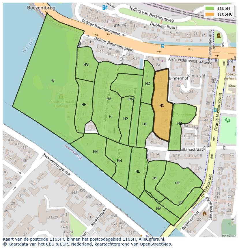 Afbeelding van het postcodegebied 1165 HC op de kaart.