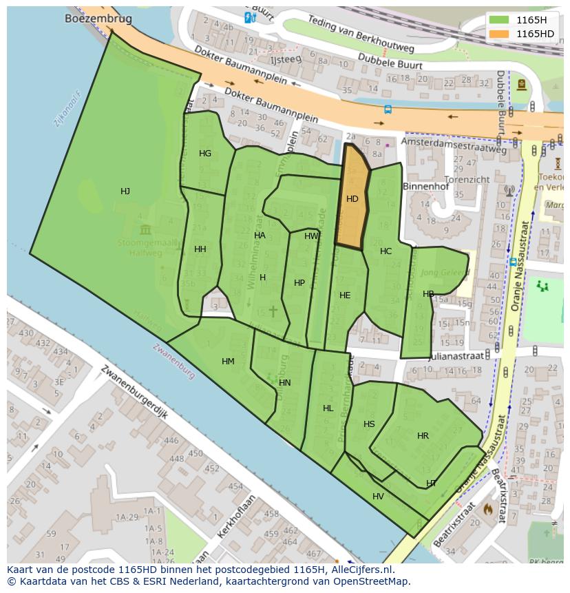 Afbeelding van het postcodegebied 1165 HD op de kaart.