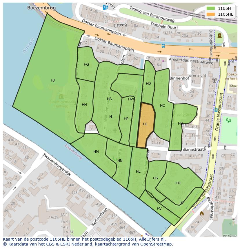 Afbeelding van het postcodegebied 1165 HE op de kaart.