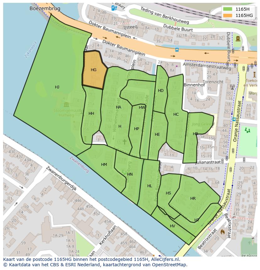 Afbeelding van het postcodegebied 1165 HG op de kaart.