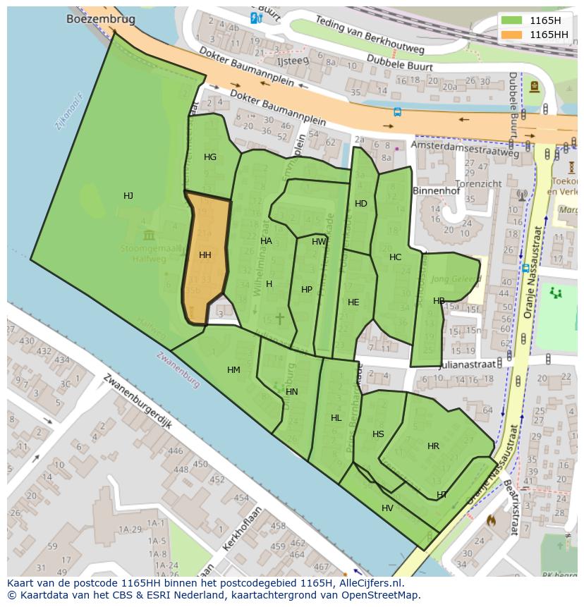 Afbeelding van het postcodegebied 1165 HH op de kaart.