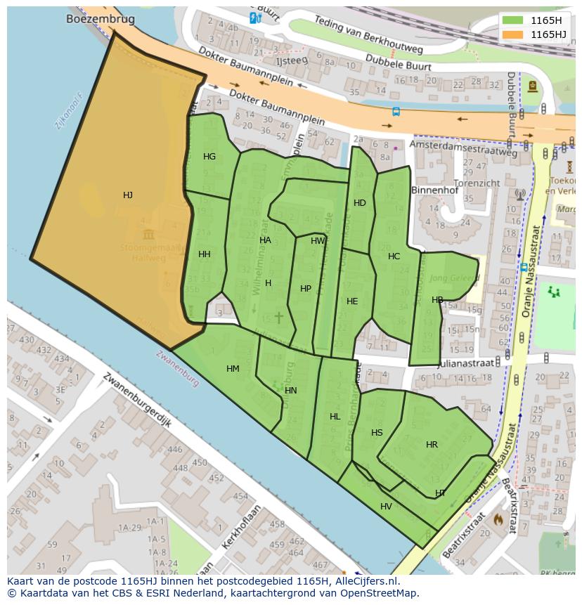 Afbeelding van het postcodegebied 1165 HJ op de kaart.