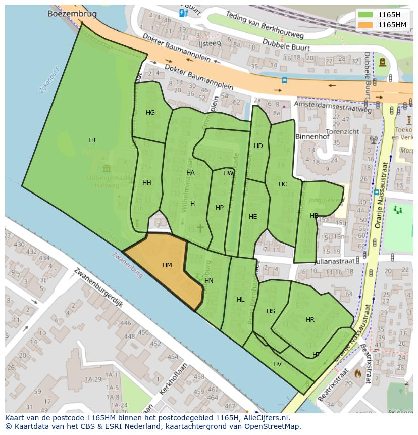 Afbeelding van het postcodegebied 1165 HM op de kaart.