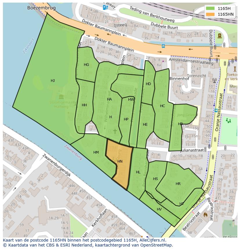 Afbeelding van het postcodegebied 1165 HN op de kaart.