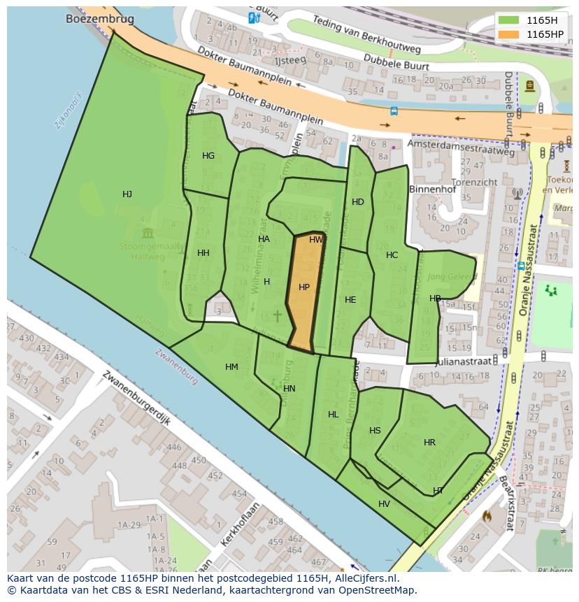 Afbeelding van het postcodegebied 1165 HP op de kaart.