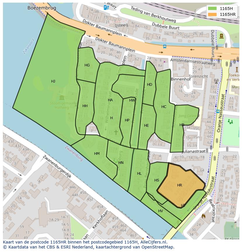 Afbeelding van het postcodegebied 1165 HR op de kaart.