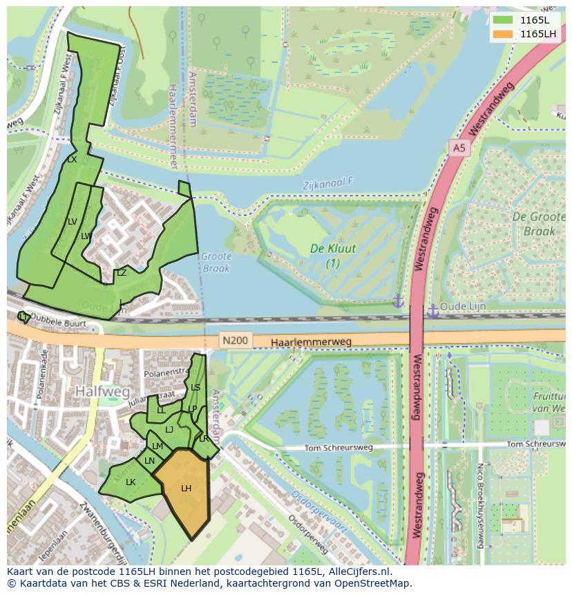Afbeelding van het postcodegebied 1165 LH op de kaart.