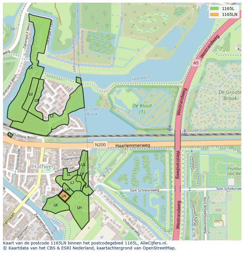 Afbeelding van het postcodegebied 1165 LN op de kaart.