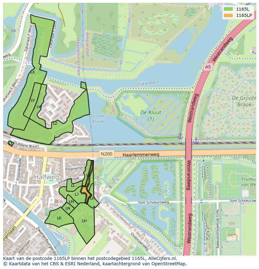 Afbeelding van het postcodegebied 1165 LP op de kaart.