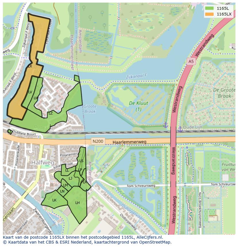 Afbeelding van het postcodegebied 1165 LX op de kaart.