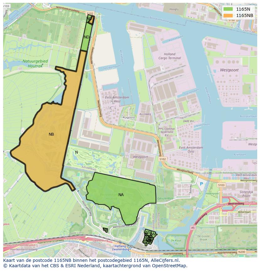 Afbeelding van het postcodegebied 1165 NB op de kaart.