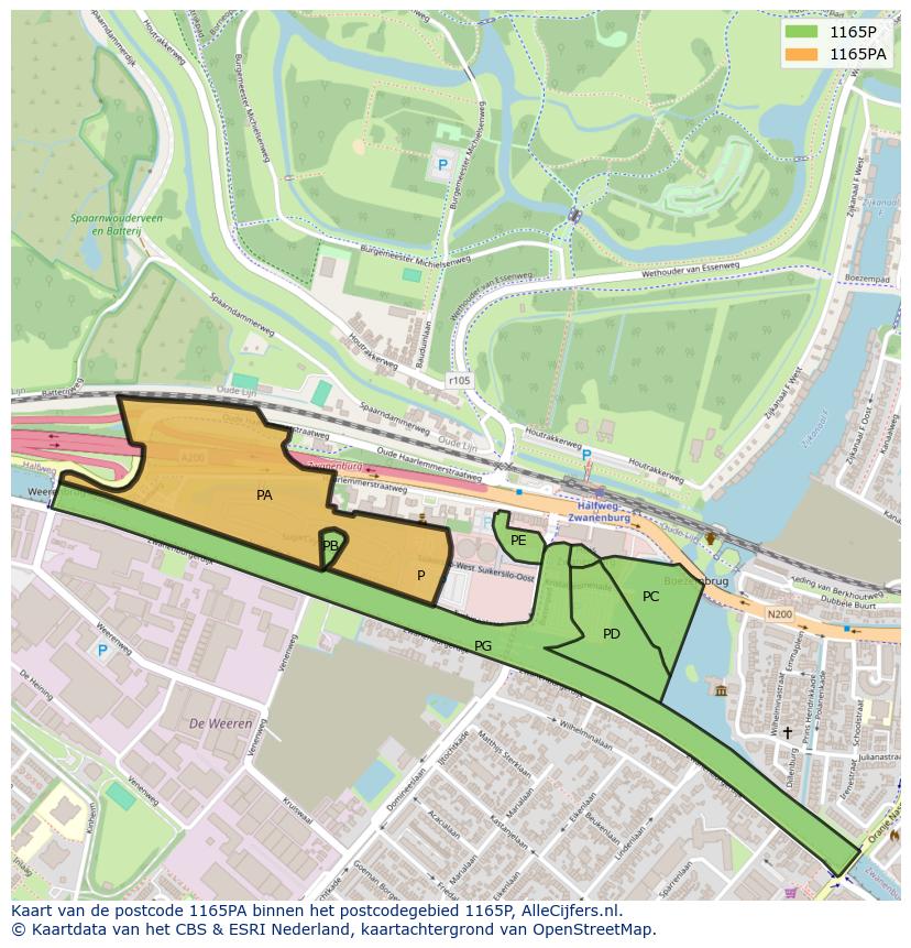 Afbeelding van het postcodegebied 1165 PA op de kaart.