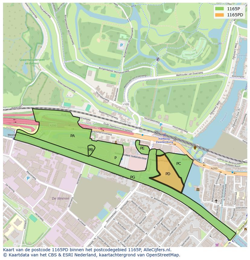 Afbeelding van het postcodegebied 1165 PD op de kaart.