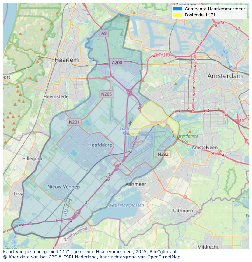 Afbeelding van het postcodegebied 1171 op de kaart.