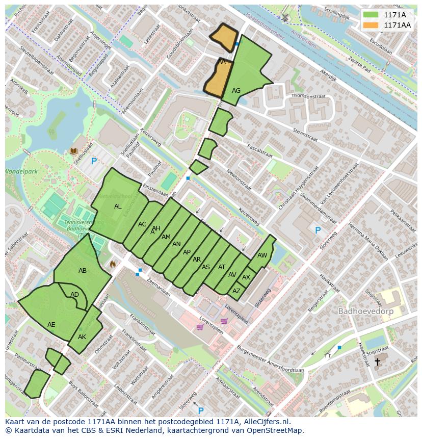 Afbeelding van het postcodegebied 1171 AA op de kaart.