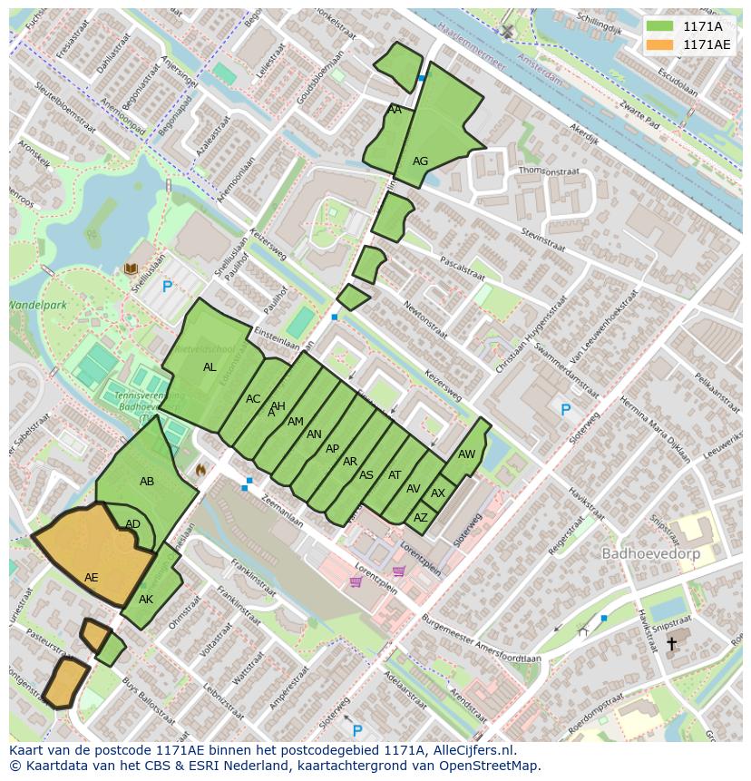 Afbeelding van het postcodegebied 1171 AE op de kaart.