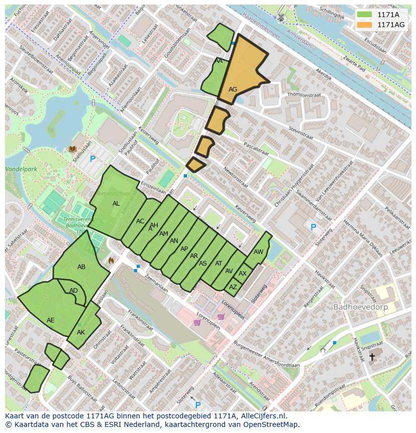 Afbeelding van het postcodegebied 1171 AG op de kaart.