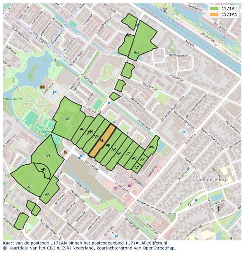 Afbeelding van het postcodegebied 1171 AN op de kaart.