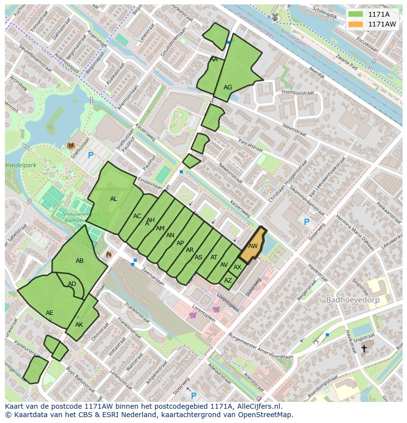 Afbeelding van het postcodegebied 1171 AW op de kaart.
