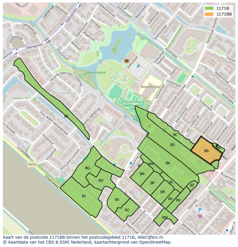 Afbeelding van het postcodegebied 1171 BB op de kaart.