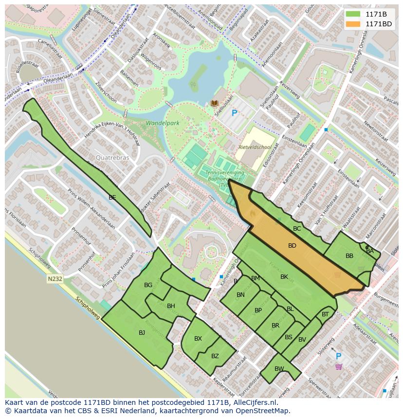 Afbeelding van het postcodegebied 1171 BD op de kaart.