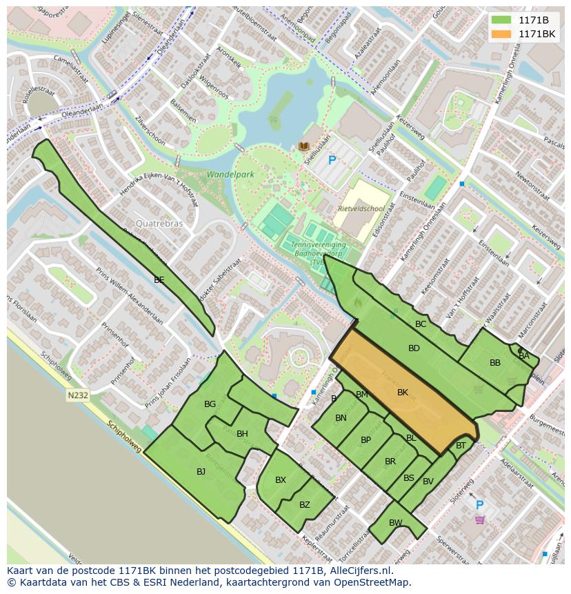 Afbeelding van het postcodegebied 1171 BK op de kaart.