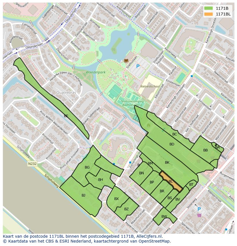 Afbeelding van het postcodegebied 1171 BL op de kaart.