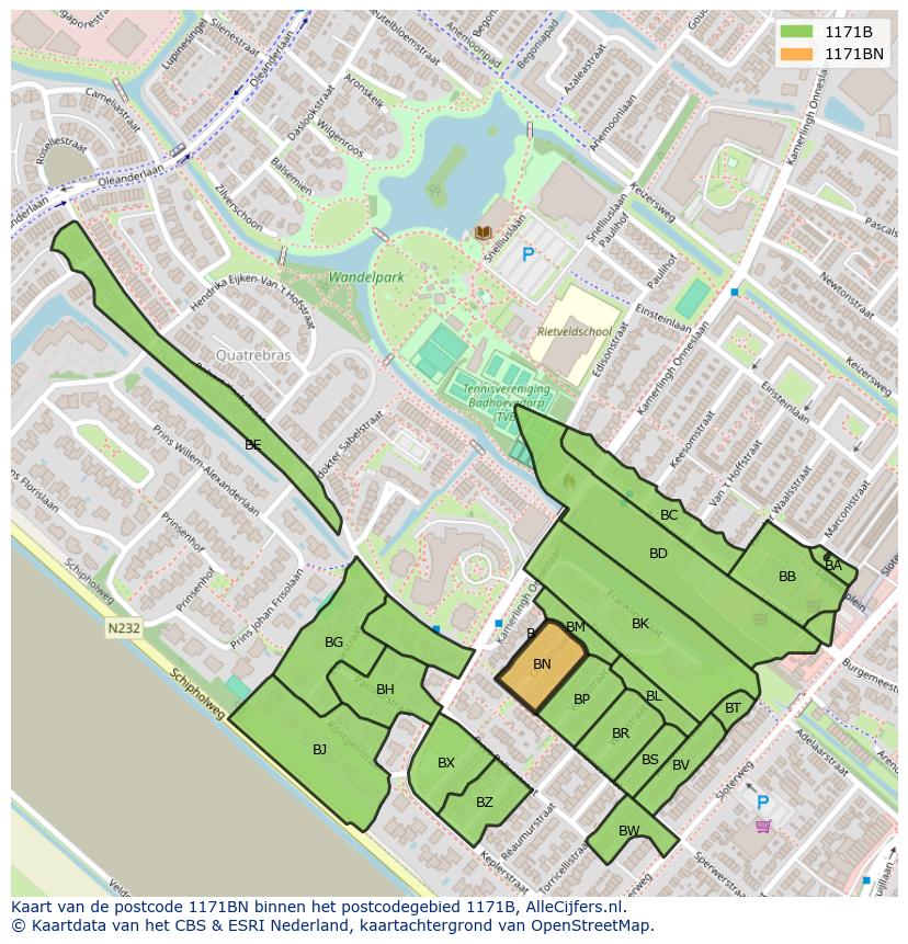 Afbeelding van het postcodegebied 1171 BN op de kaart.