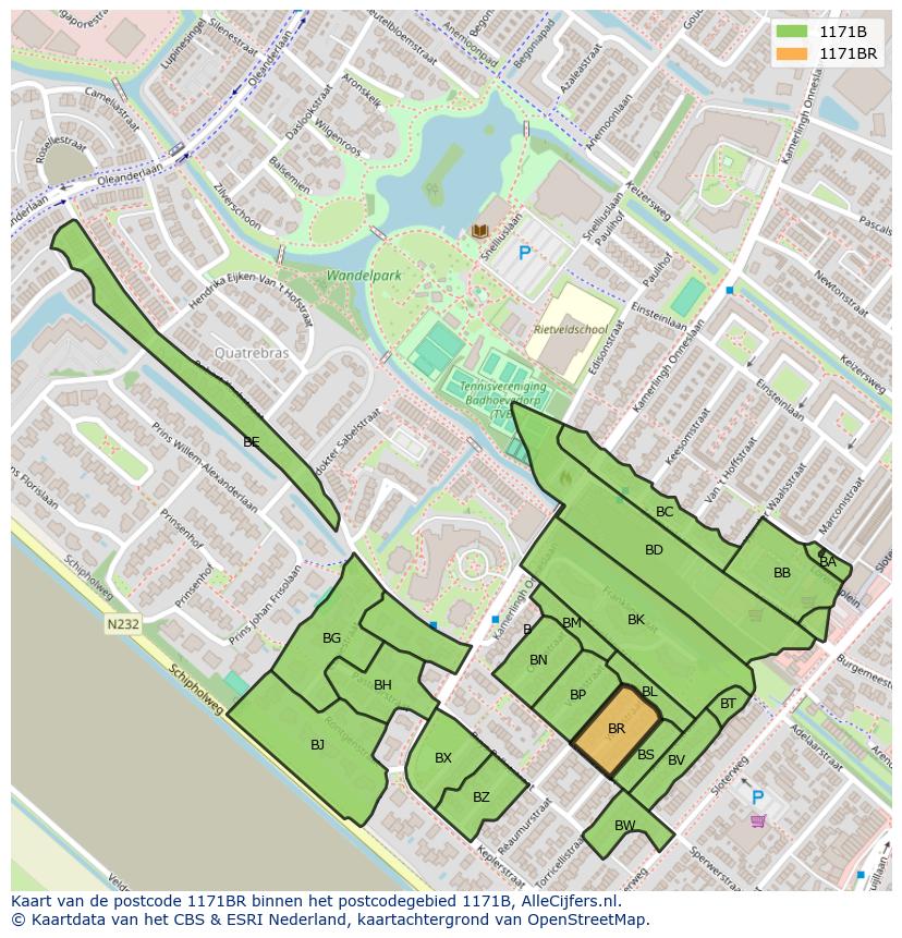Afbeelding van het postcodegebied 1171 BR op de kaart.
