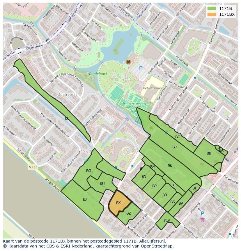 Afbeelding van het postcodegebied 1171 BX op de kaart.