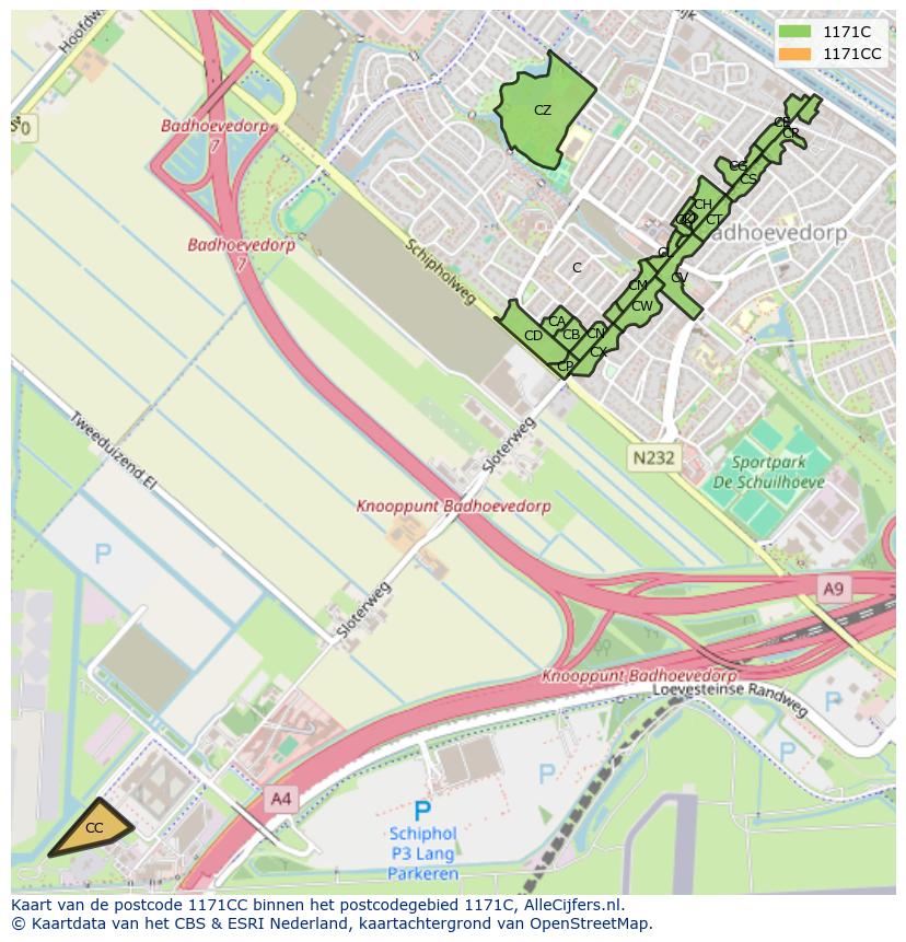 Afbeelding van het postcodegebied 1171 CC op de kaart.