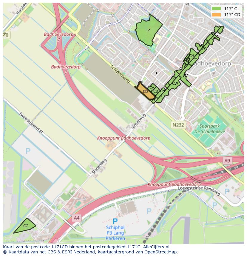 Afbeelding van het postcodegebied 1171 CD op de kaart.