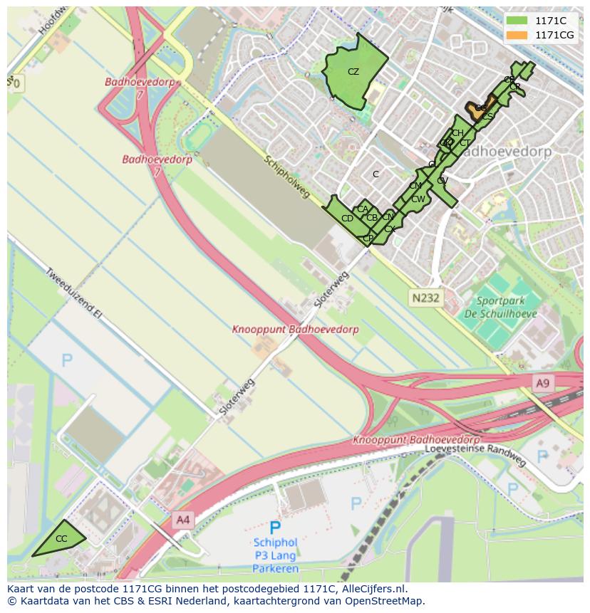 Afbeelding van het postcodegebied 1171 CG op de kaart.