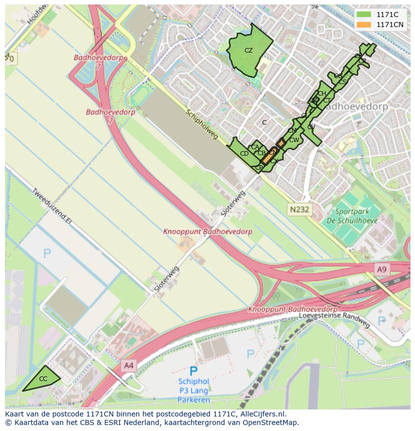 Afbeelding van het postcodegebied 1171 CN op de kaart.