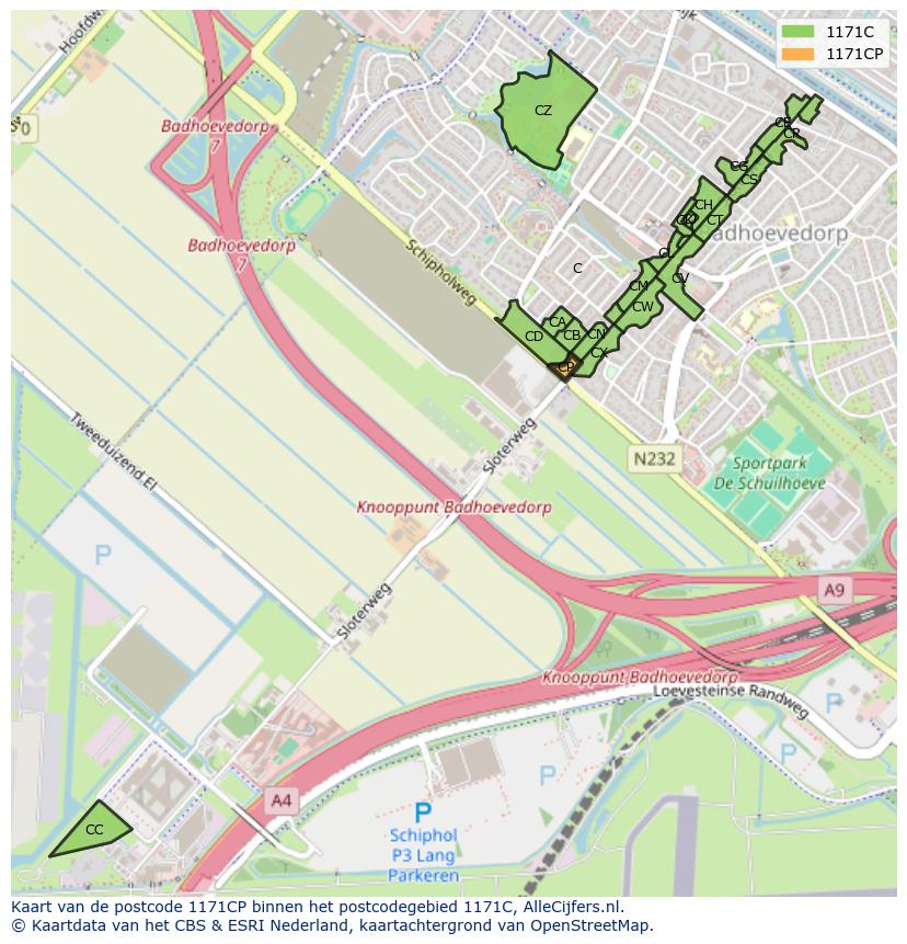 Afbeelding van het postcodegebied 1171 CP op de kaart.