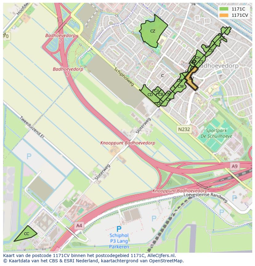 Afbeelding van het postcodegebied 1171 CV op de kaart.