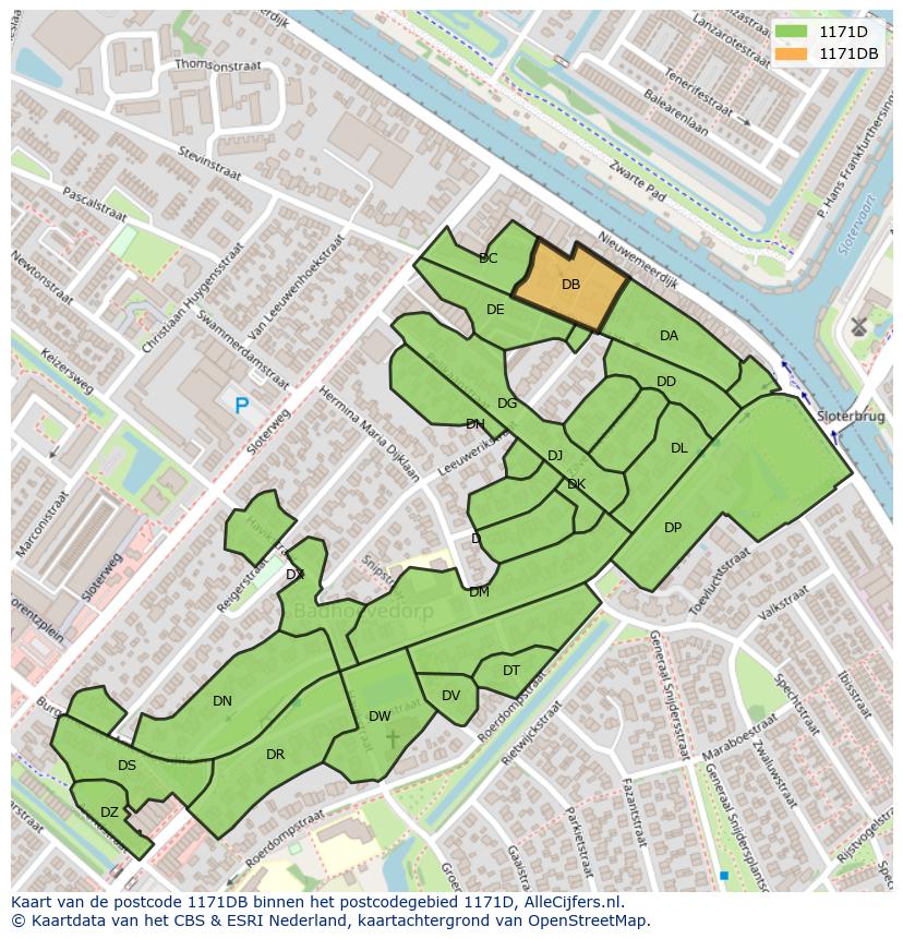 Afbeelding van het postcodegebied 1171 DB op de kaart.