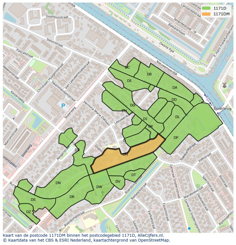 Afbeelding van het postcodegebied 1171 DM op de kaart.
