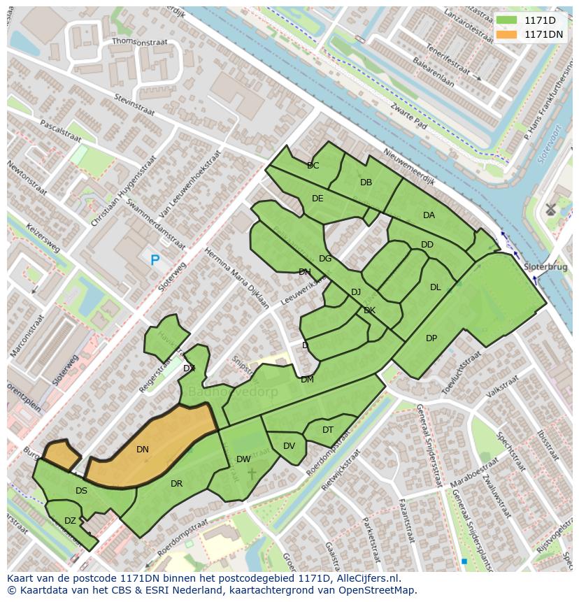 Afbeelding van het postcodegebied 1171 DN op de kaart.