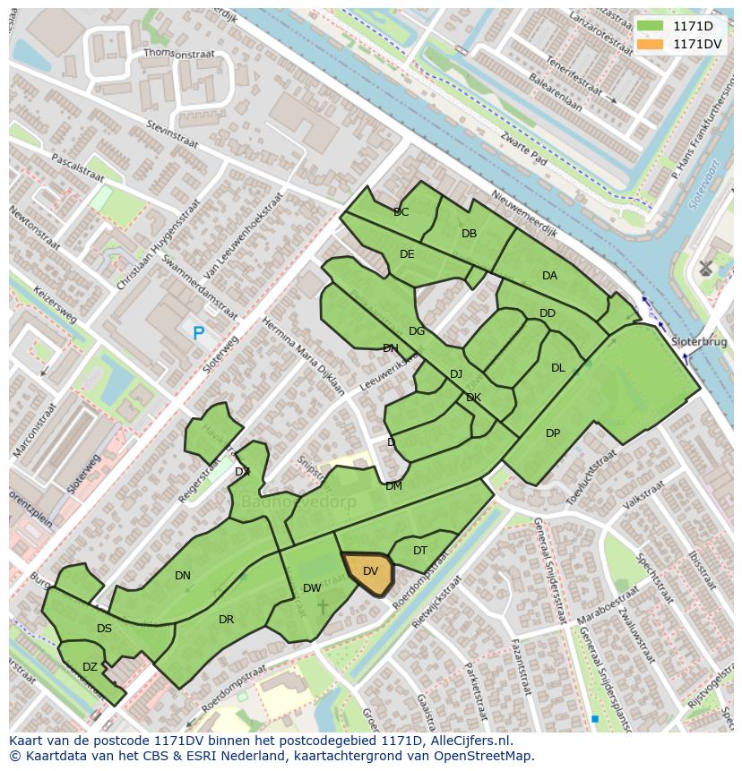 Afbeelding van het postcodegebied 1171 DV op de kaart.