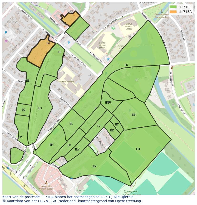Afbeelding van het postcodegebied 1171 EA op de kaart.