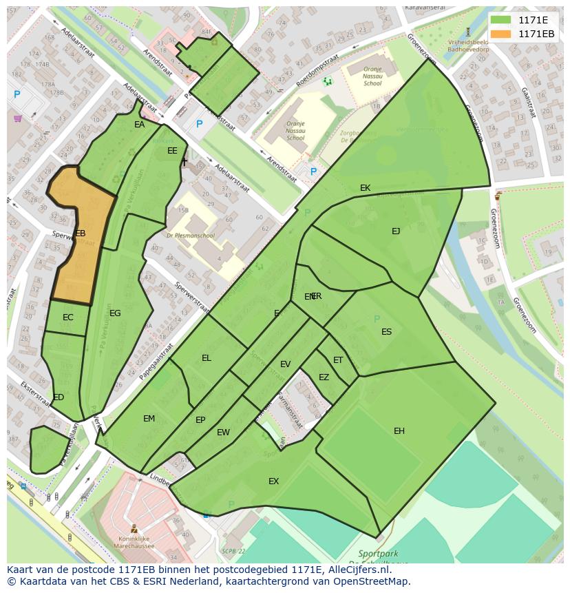 Afbeelding van het postcodegebied 1171 EB op de kaart.