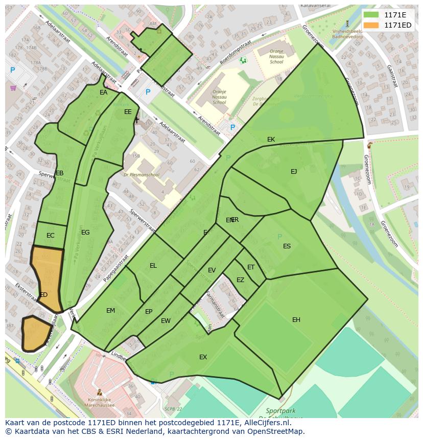 Afbeelding van het postcodegebied 1171 ED op de kaart.