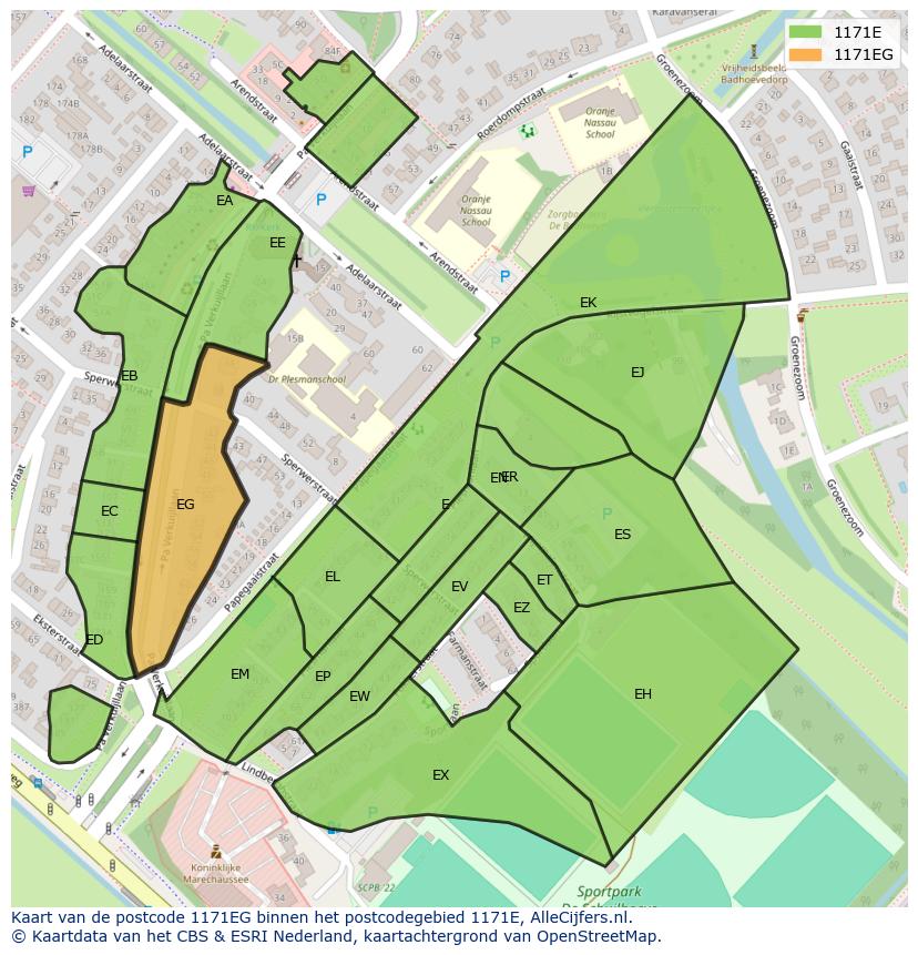 Afbeelding van het postcodegebied 1171 EG op de kaart.