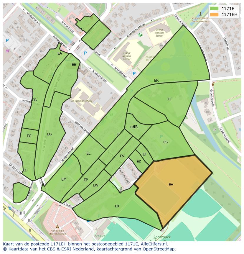 Afbeelding van het postcodegebied 1171 EH op de kaart.