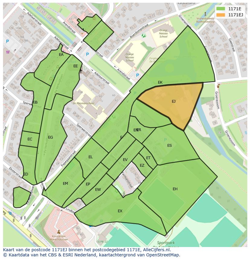 Afbeelding van het postcodegebied 1171 EJ op de kaart.