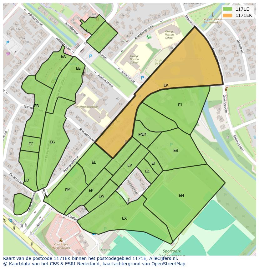 Afbeelding van het postcodegebied 1171 EK op de kaart.
