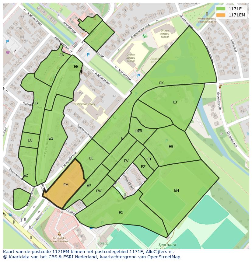 Afbeelding van het postcodegebied 1171 EM op de kaart.