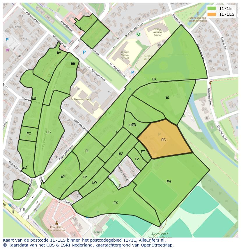 Afbeelding van het postcodegebied 1171 ES op de kaart.