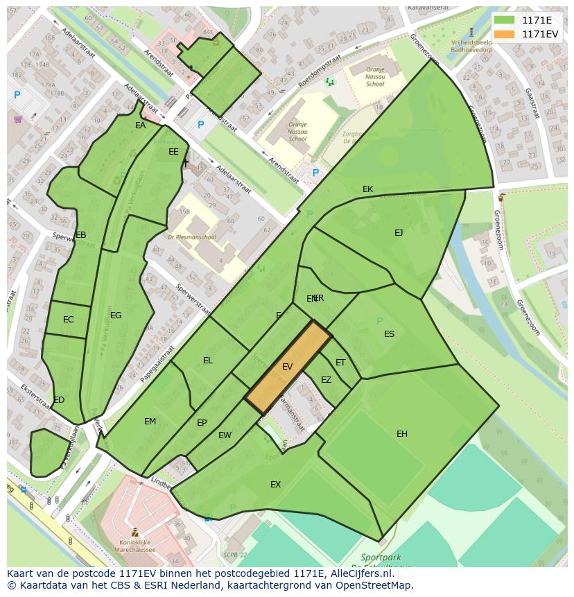 Afbeelding van het postcodegebied 1171 EV op de kaart.